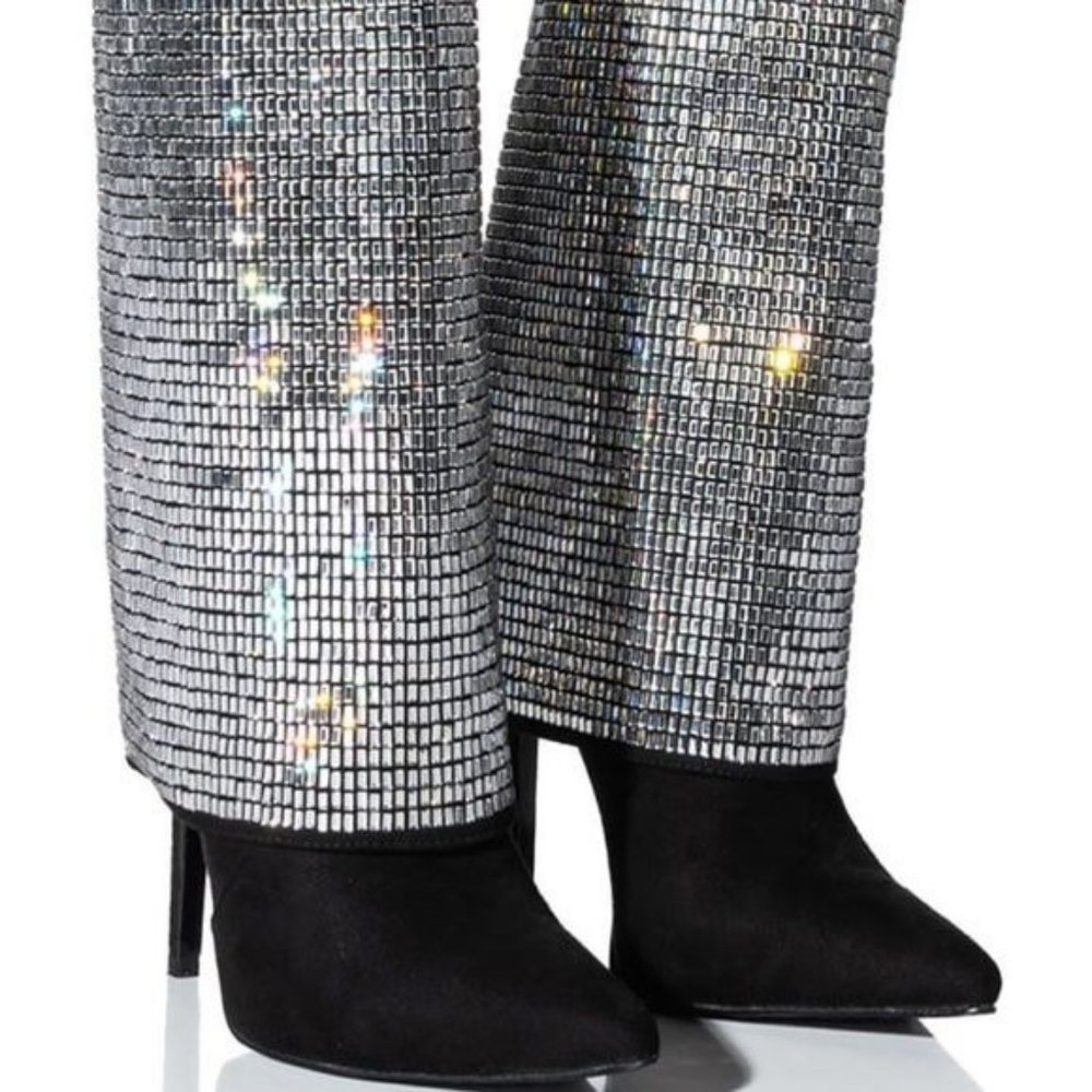 Callie Lives Mirror Money Fold Azalea Wang Rhinestone Embellished Black Bootie 8 - Picture 6 of 6